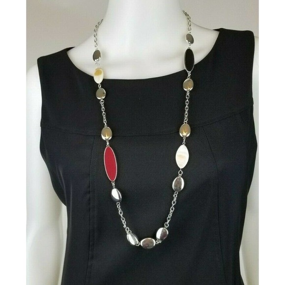 Long Necklace Silver with Multi-Color Pendants NWT - Picture 2 of 3